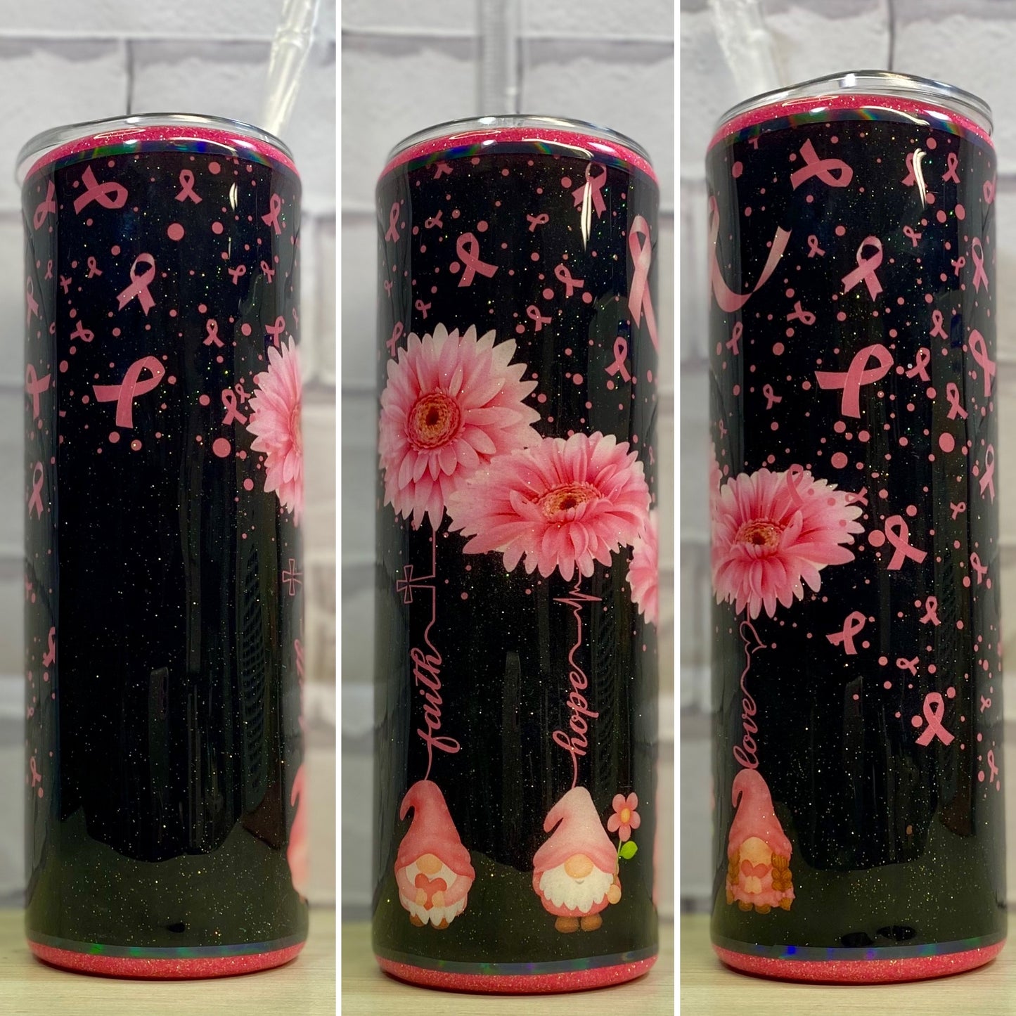 Pink Ribbon faith,love,hope                  Ready to Ship 20oz Stainless Steel Tumbler