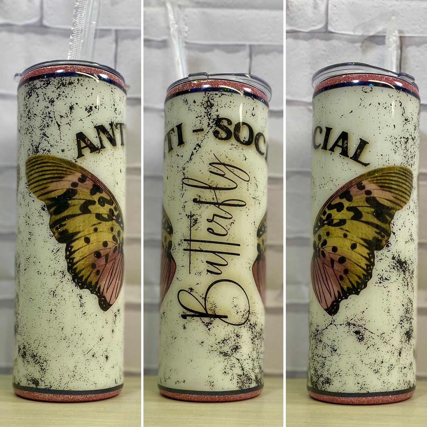 Anti Social Butterfly. Ready to Ship 20oz Stainless Steel Tumbler